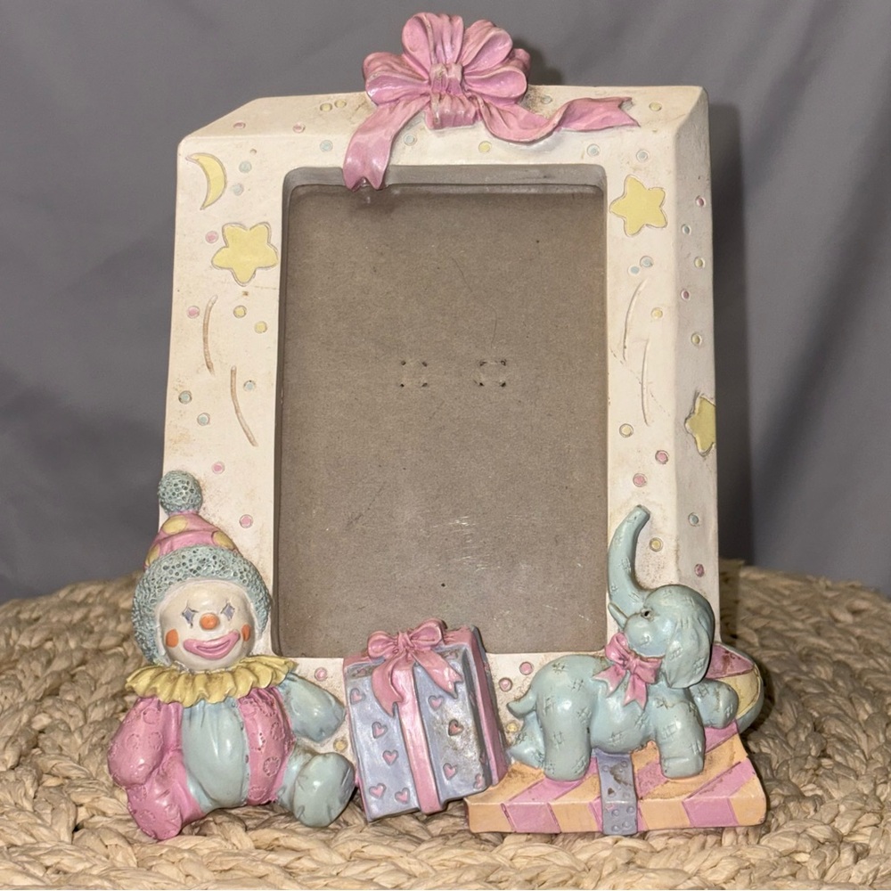 Vintage Pastel Nursery Photo Frame Clown Elephant Baby Decor Cottagecore